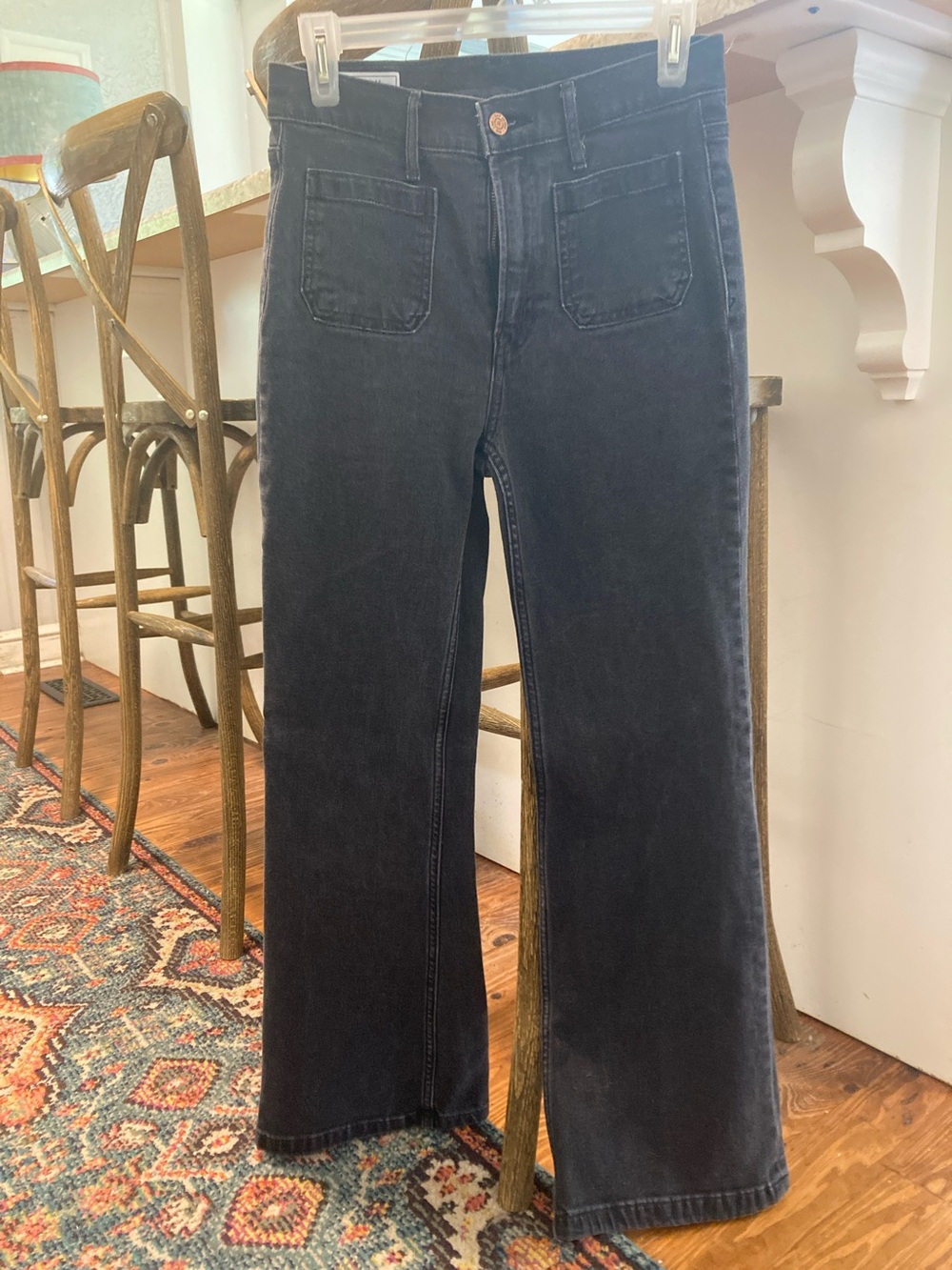 GAP Black High-Rise Wide-Leg Jeans with Front Patch Pockets
